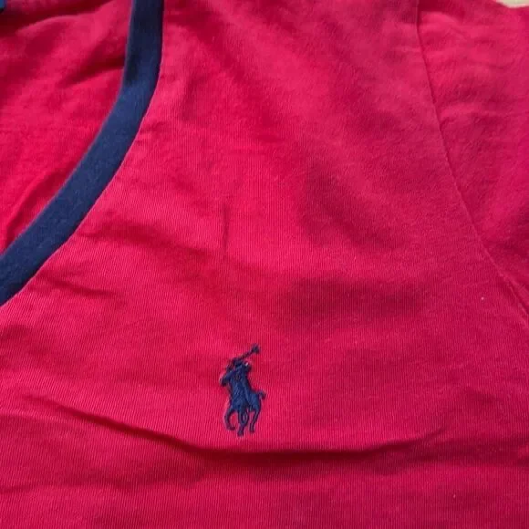 Ralph lauren sport red short sleeve 100% cotton t-shirt size medium with navy ho - Picture 3 of 6